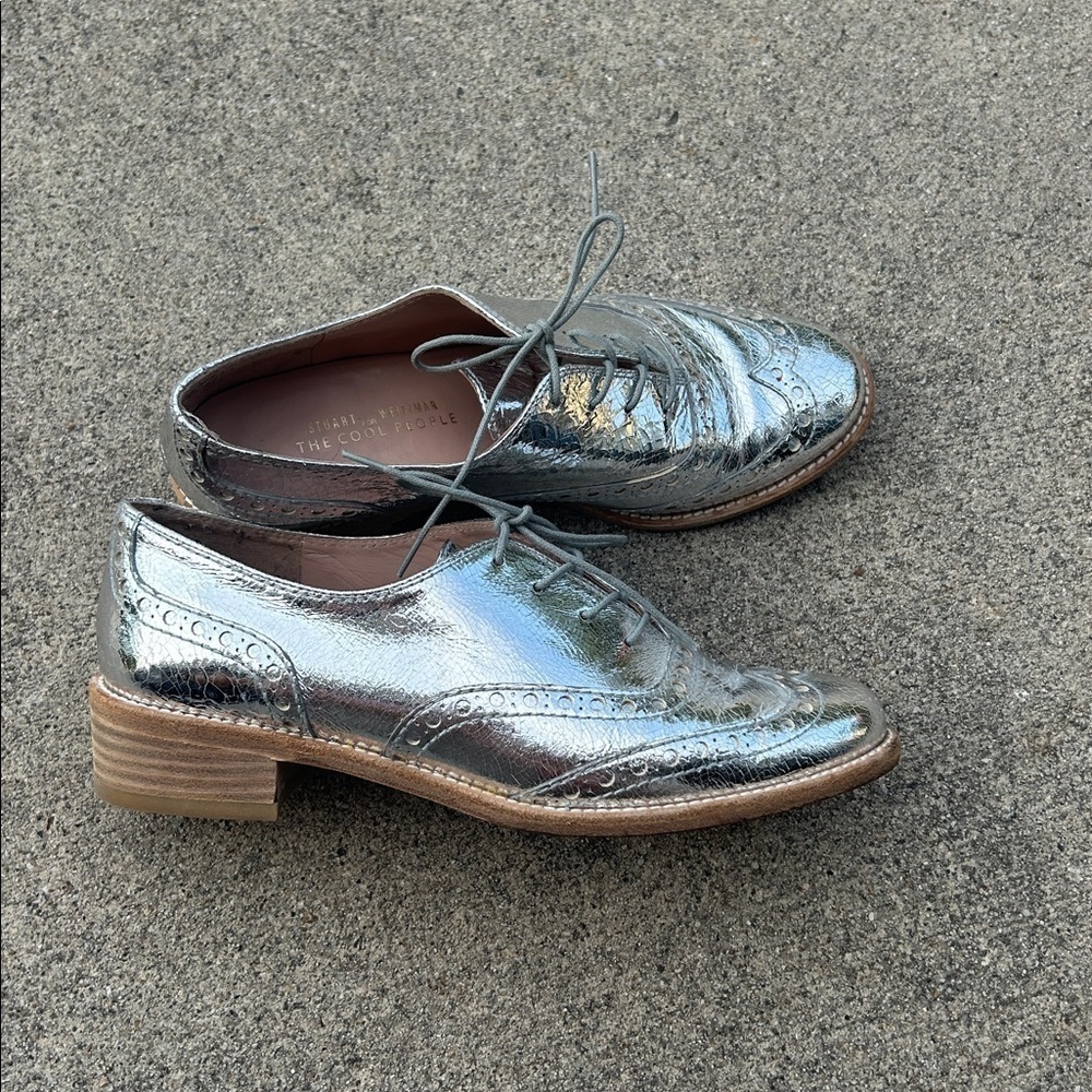 Stuart Weitzman Silver Oxford Shoes for Women